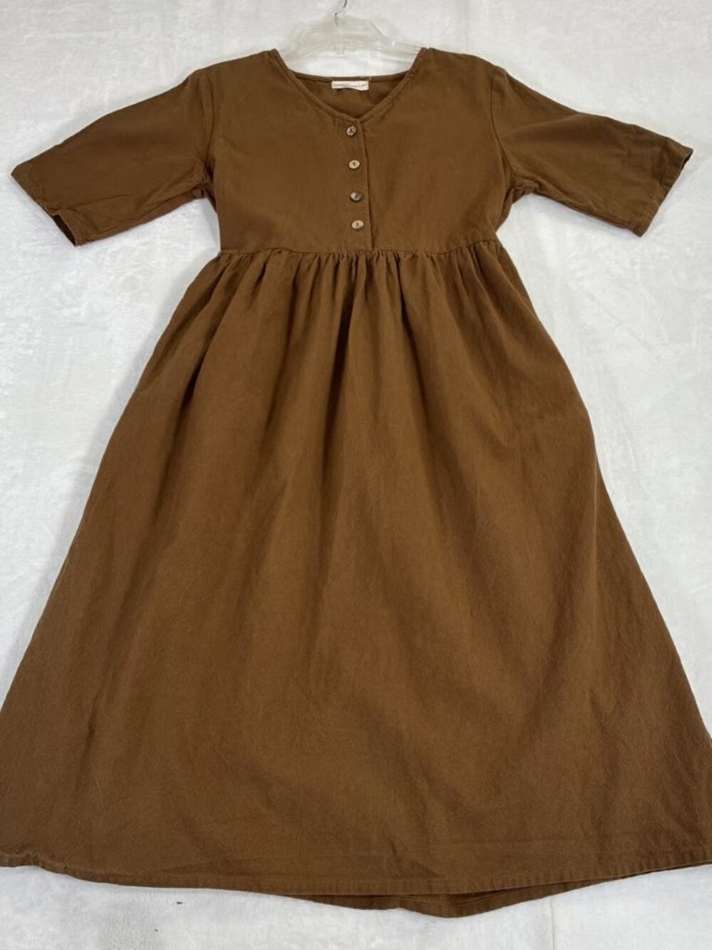 Little Cottonwood Brown 100% Cotton Button Front Midi Dress Large Bnfts Charity